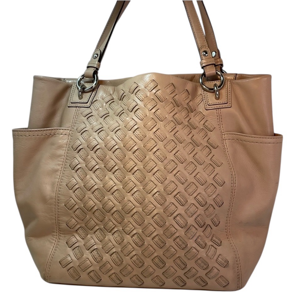 Coach North South Purse Blush Neutral Color Woven Leather Shoulder Bag